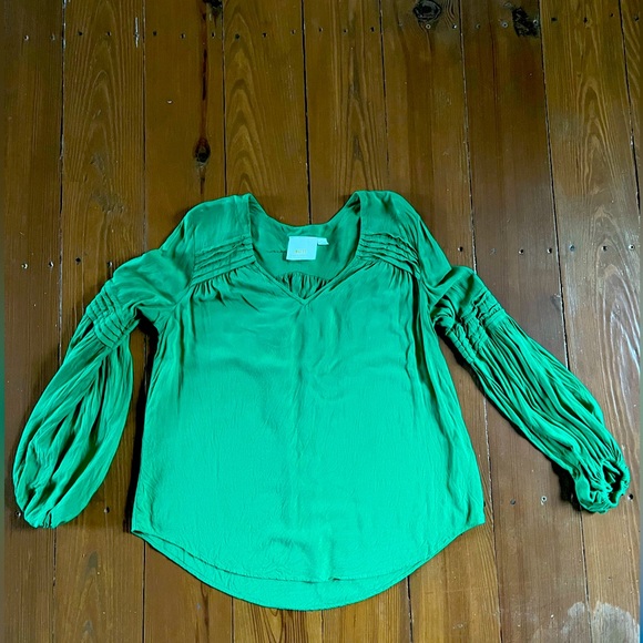 Maeve small kelly green long balloon sleeve blouse Anthropologie ceresco viscose - Picture 3 of 5
